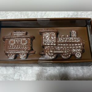 Pottery Barn Gingerbread Stoneware Train Salt and Pepper Shakers!